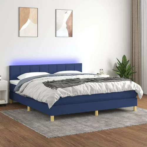  Box spring postelja z vzmetnico LED modra 160x200 cm blago, (20894844)