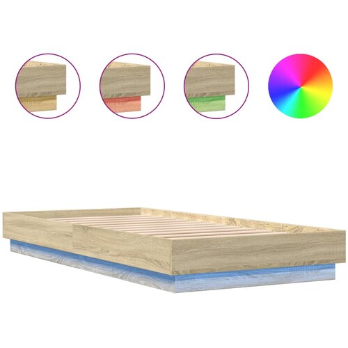 VidaXL Posteljni okvir z LED lučkami sonoma hrast 100x200 cm, (21086536) Slike