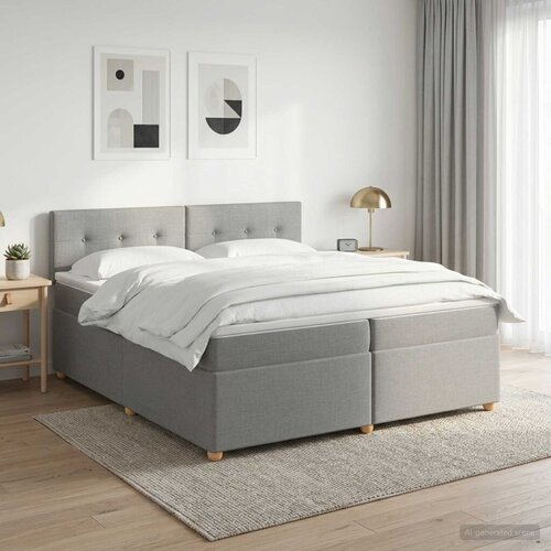  Boxspring krevet s madracem Svjetlosiva 200 x 200 cm Tkanina - Svjetlosiva 200 x 200 cm Pro&scaron;iveno gumbima Cijene