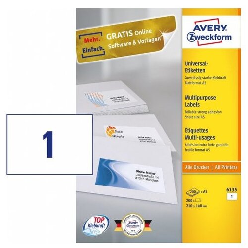 Avery Zweckform Univerzalne etikete A5 210 x 148 mm Slike