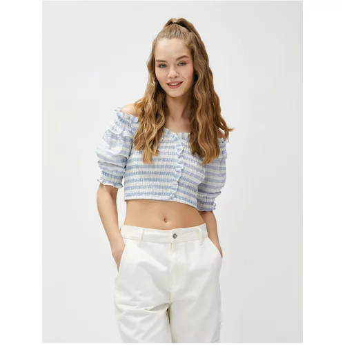 Koton Off-the-Shoulder Crop Blouse with Ruffled Balloon Sleeves Gipella