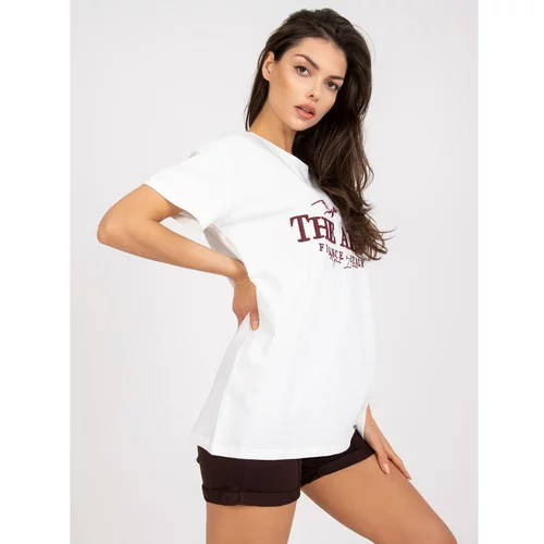 Fashion Hunters White and brown loose-fitting cotton t-shirt with embroidery