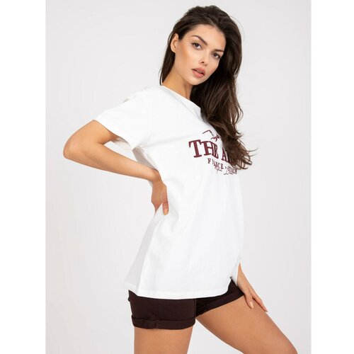 Fashion Hunters White and brown loose-fitting cotton t-shirt with embroidery Slike