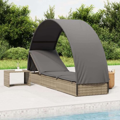 LEŽAJ za sunčanje s krovom sivi 211 x 57 x 140 cm poliratan Slike