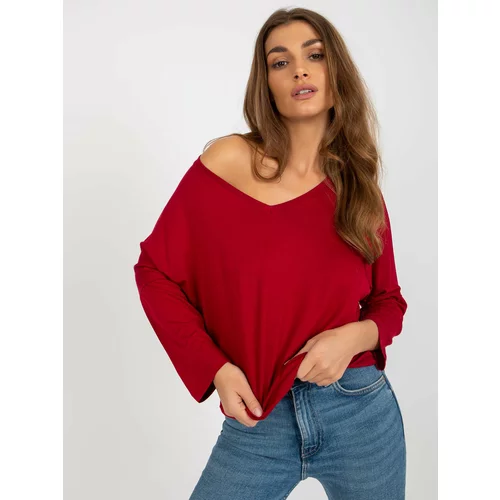 Fashion Hunters Burgundy women's basic blouse with 3/4 sleeves