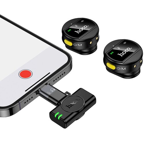 Hoco. Bežični mikrofon bubica sa kući&amp;scaron;tem za Lightning i USB-C uređaje L22 crni Slike
