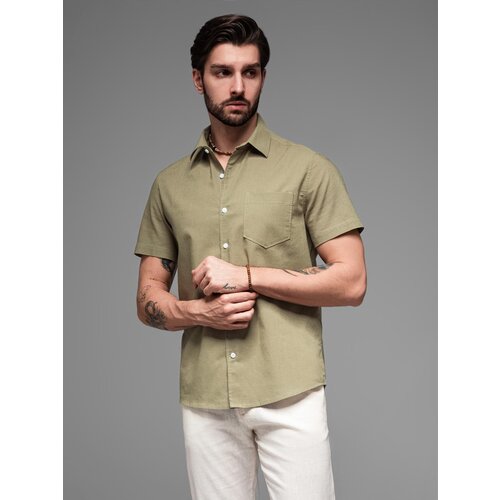 Ombre Men&amp;#039;s short sleeve shirt with Cuban collar - dark beige Slike