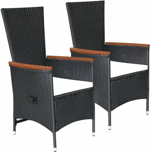  Zunanji stoli 2 kosa z blazinami poli ratan črne barve, (20660648)