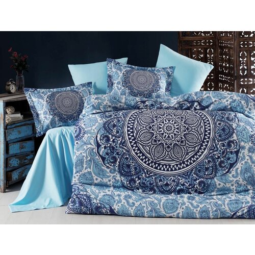 L'essential Maison marcelo dark bluewhiteblue satin double quilt cover set Slike