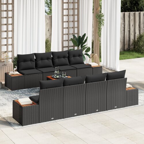 VidaXL 9 Dijelni Vrtni Sofa Set s Jastučićima Crni Poli Ratan Akacija Slike