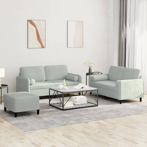  3-dijelni set sofa s jastucima svjetlosivi bar&scaron;unasti Cijene