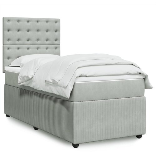 VidaXL Box spring postelja z vzmetnico svetlo siva 90x200 cm žamet Slike