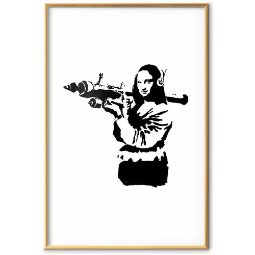  Plakat - Banksy Mona Lisa with Rocket Launcher 21x30 Zlatni okvir s margom Slike