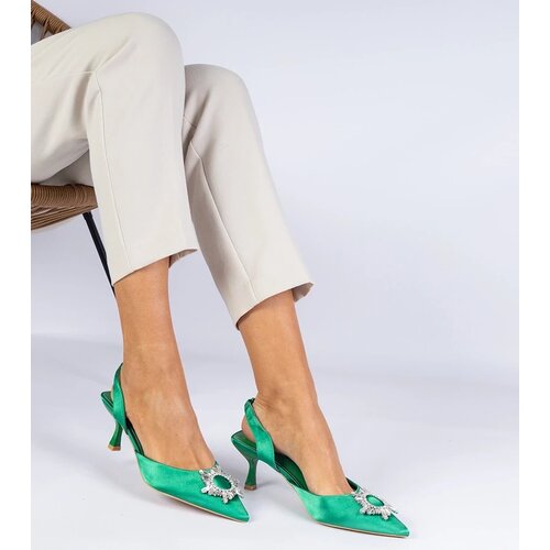 D/CEO marka niezdefiniowana Green satin pumps with an open heel Melossi Cene