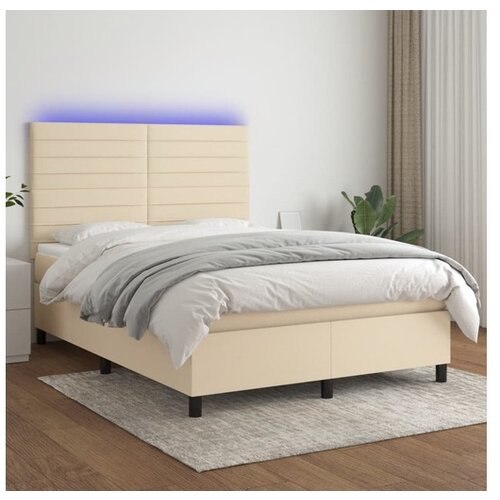 vidaXL Krevet box spring s madracem LED krem 140x190 cm od tkanine Cijene