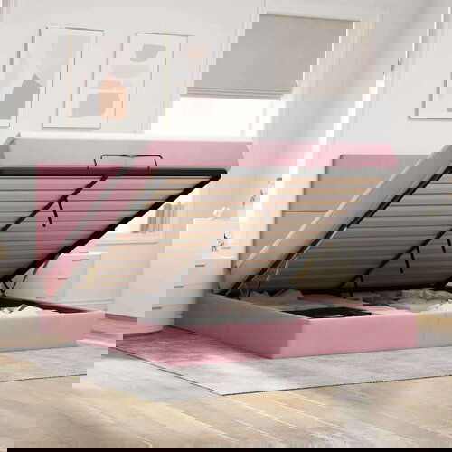  Otomanski posteljni okvir z vzmetnicami roza 200x200cm žamet, (22053104) Cene