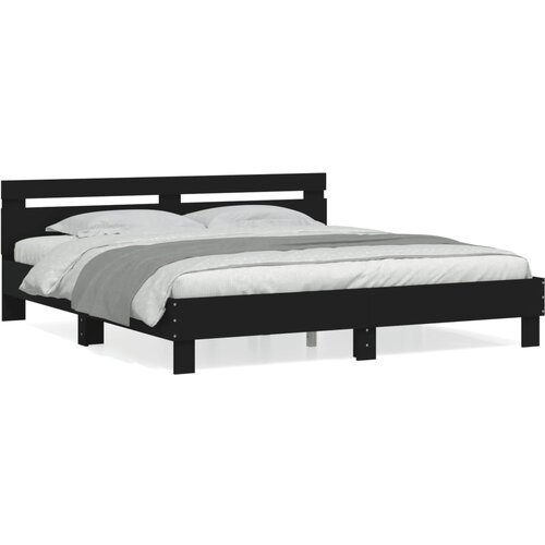 VidaXL Posteljni okvir z vzglavjem črn 160x200 cm inženirski les Slike