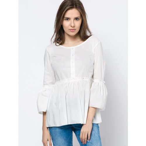 New collection Blouse with frill and lace-up neckline white Slike
