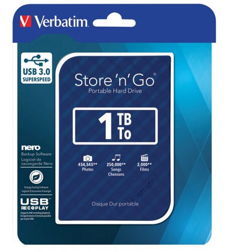 Hard DISK 2.5&amp;quot; 1TB USB 3.0 - 3D SURFACE VERBATIM 53200 PLAVI BLISTER Slike