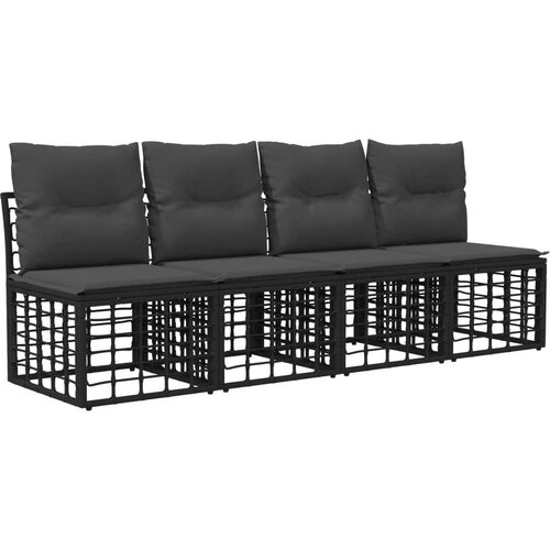  4-sedežni vrtni sofa brez naslonov 4 pcs Črna poli ratan, (5000240782) Cene