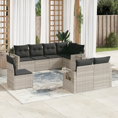 VidaXL 8-dijelni set vrtnih sofa od poliratana s jastucima svjetlosivi Slike