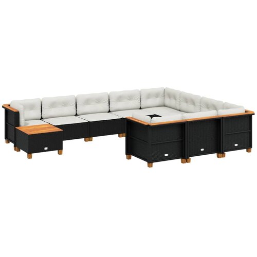  11-dijelni set vrtnih sofa od poliratana s jastucima crni 55 x 55 x 36 cm Slike