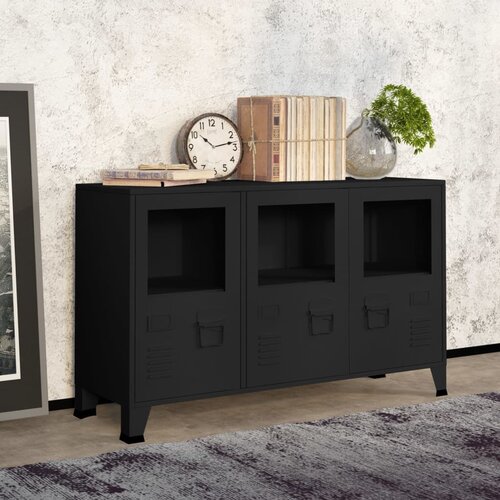  Komoda crna 105 x 35 x 62 cm od metala i stakla Slike