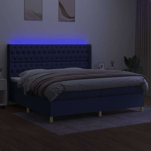  Krevet box spring s madracem LED plavi 200x200 cm od tkanine Slike