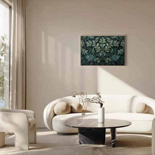  Slika - Dark Green Victorian Leaves: Botanical Carved Composition 90x60 U prirodnom drvenom okviru Slike