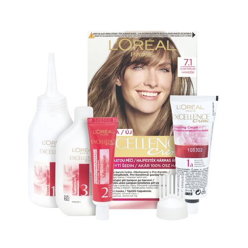 L&amp;acute;Or&amp;eacute;al Paris excellence creme triple protection barva za lase za vse vrste las 48 ml odtenek 7,1 natural ash blonde Slike
