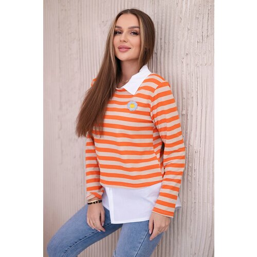 Kesi Striped cotton blouse with collar orange+beige Slike