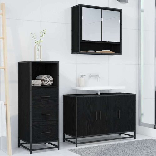 VidaXL set namje&amp;scaron;taja za kupaonicu 3 pcs crni hrast 90 x 33 x 60 cm Slike