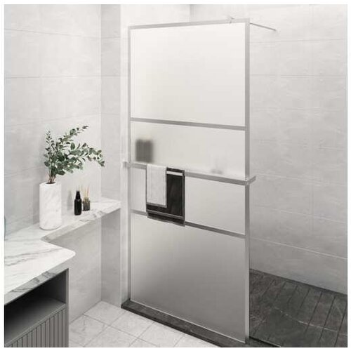  Pregrada za tu&amp;scaron; s polico krom 80x195 cm ESG steklo in aluminij Slike