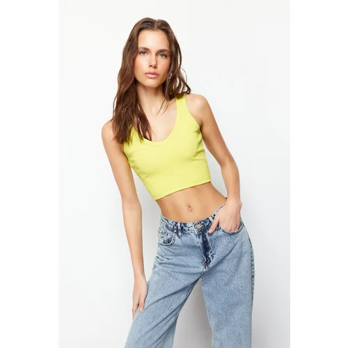 Trendyol Lime Ribbed V Neck Super Crop Flexible Knitted Undershirt