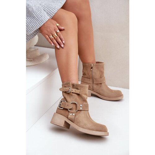 Zazoo Women&amp;#039;s Suede Ankle Boots On Low Block Heel With Straps Slike