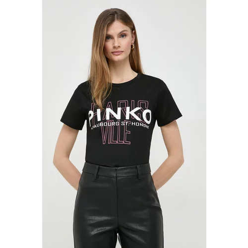 Pinko Pamučna majica za žene, boja: crna