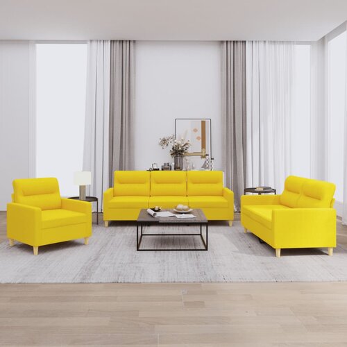  3-dijelni set sofa s jastucima svjetložuti od tkanine Cijene