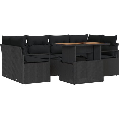 VidaXL set od 7 kom vrtne sofe s jastučićima crni poli ratan akacija, dvostruka vrtna sofa s jastučićima crni poli ratan Slike