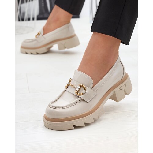 Resti Lacquered beige women's moccasins with crystals Inriw - Footwear Cene