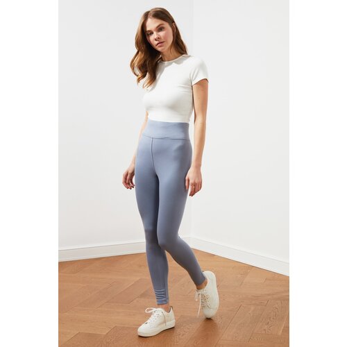 Trendyol Gray High Waist Knitted Gathering Leggings with Elastic Waist Slike