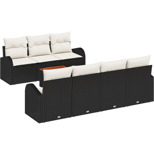 VidaXL 8-delni Vrtni Sofa Set z Blazinami Črni Poli Ratan Akacija, 2-sedežna Vrtna Sofa s Shranjevanjem in Blazinami Črni Poli Ratan Slike