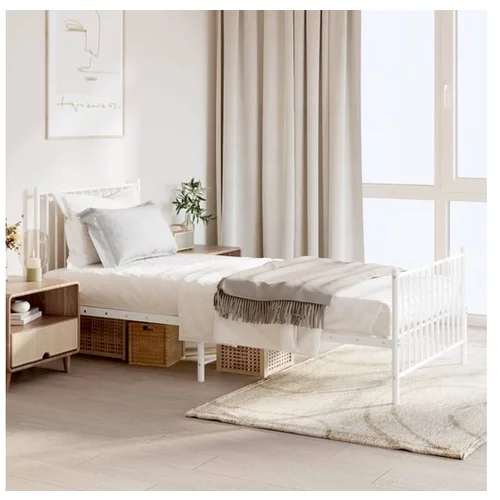  Kovinski posteljni okvir z vzglavjem in vznožjem bel 90x200 cm