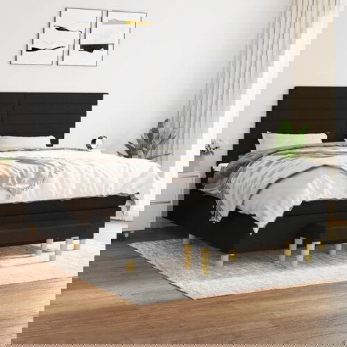VidaXL Krevet s oprugama i madracem crni 160x200 cm od tkanine Slike
