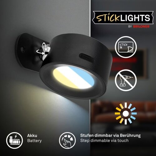 BRILONER 3896015 - led prigu&amp;scaron;iva punjiva zidna lampa tari LED/1,6W/5V 1500 mah crna Slike