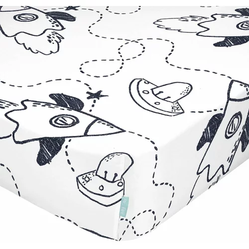 Mr. Fox crno-bijela pamučna plahta s gumicom Starspace, 70 x 140 cm