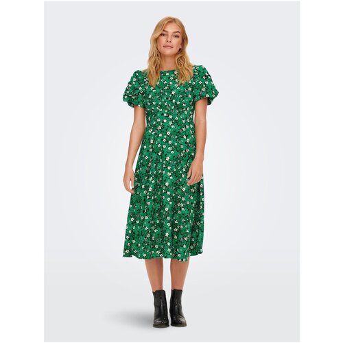 Only Green Floral Midish dress with TIE Alessandra - Women Slike