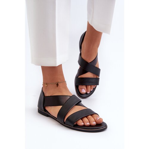 EVENTO PE1 Black Leather Sandals with Drawstring Apulia Slike