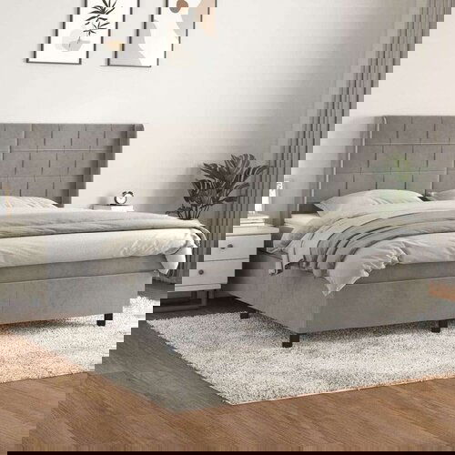  Box spring postelja z vzmetnico svetlo siva 180x200 cm žamet, (20846767) Slike