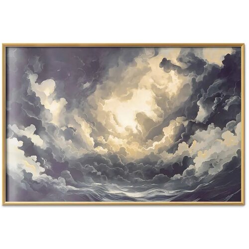  Plakat Epic Play of Light: The Sun Battling for Dominance Over the Clouds 90x60 Zlatni okvir Slike