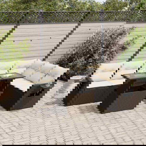 VidaXL 7-dijelni set vrtnih sofa od poliratana s jastucima smeđi Slike